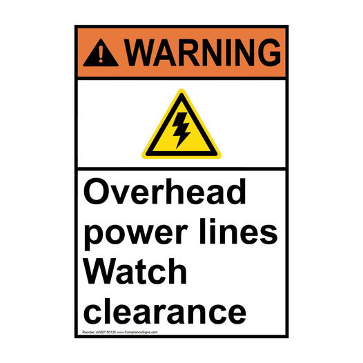Portrait ANSI WARNING Overhead power lines Sign with Symbol AWEP-50126