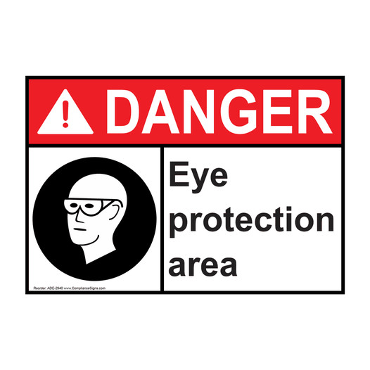 ANSI DANGER Eye Protection Area Sign with Symbol ADE-2940