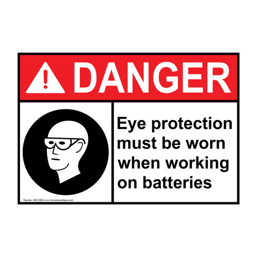 ANSI DANGER Eye Protection Must Be Worn Sign with Symbol ADE-2955
