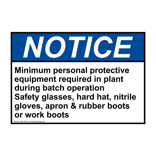 ANSI NOTICE Minimum personal protective equipment required Sign ANE-36074
