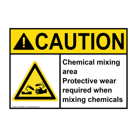 ANSI CAUTION Chemical mixing area Protective Sign with Symbol ACE-36458