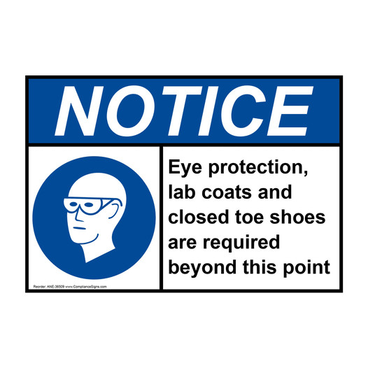 ANSI NOTICE Eye protection, lab coats and Sign with Symbol ANE-36509