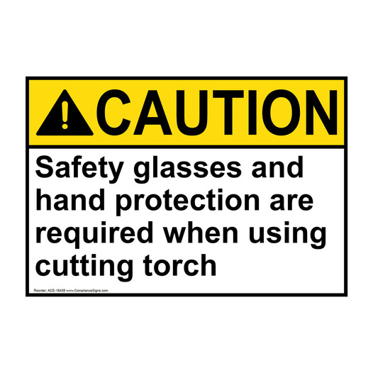 ANSI CAUTION Safety Glasses And Hand Protection Sign ACE-16438
