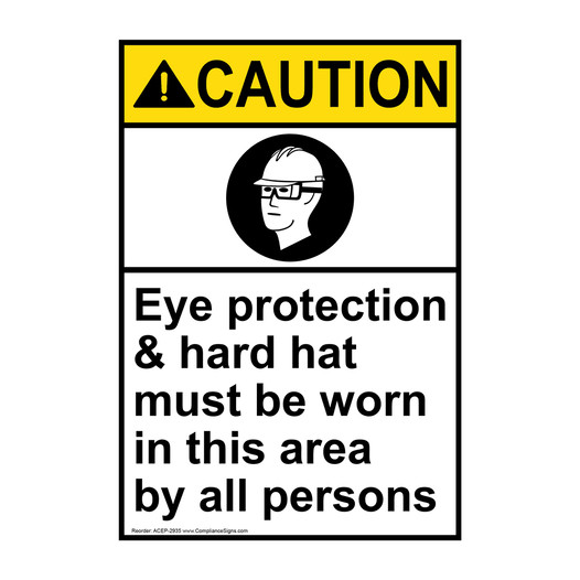 Portrait ANSI CAUTION PPE Must Be Worn In Area Sign with Symbol ACEP-2935