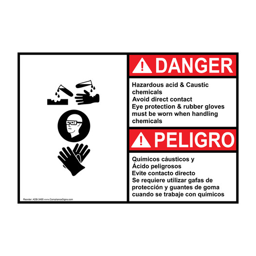 ANSI Acid Rubber Gloves Chemical Bilingual Sign