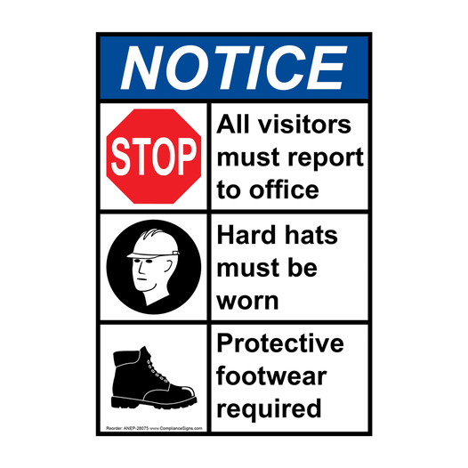 Portrait ANSI NOTICE visitors to office wear ppe Sign with Symbol ANEP-28075