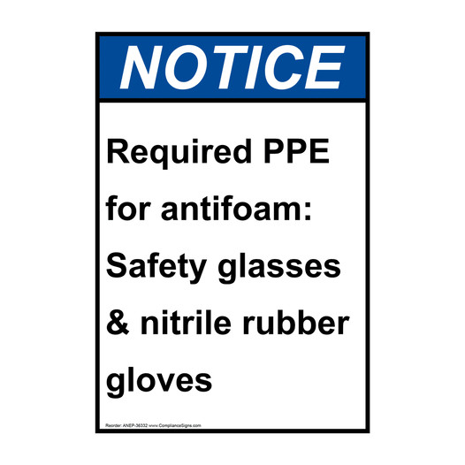 Portrait ANSI NOTICE Required PPE for antifoam: Safety Sign ANEP-36332
