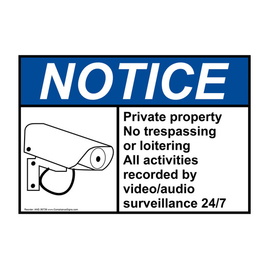 ANSI NOTICE Private property No trespassing or Sign with Symbol ANE-36739