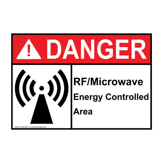 ANSI DANGER Rf/Microwave Energy Controlled Area Sign with Symbol ADE-8420