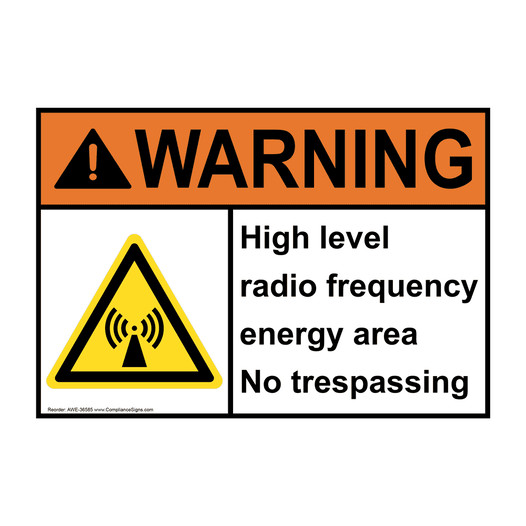 ANSI WARNING High level radio frequency energy Sign with Symbol AWE-36585