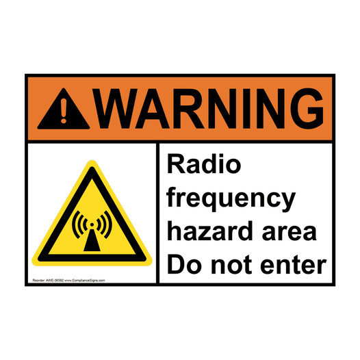 ANSI WARNING Radio frequency hazard area Sign with Symbol AWE-36592