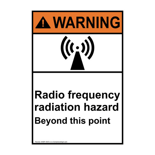 Portrait ANSI WARNING Radio Frequency Radiation Hazard Sign with Symbol AWEP-16372