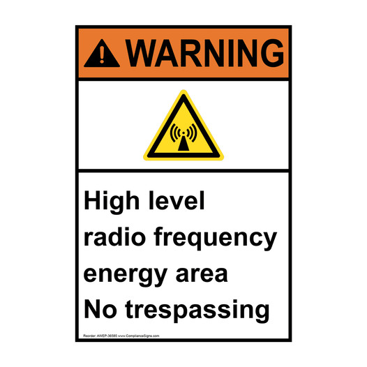 Portrait ANSI WARNING High level radio frequency Sign with Symbol