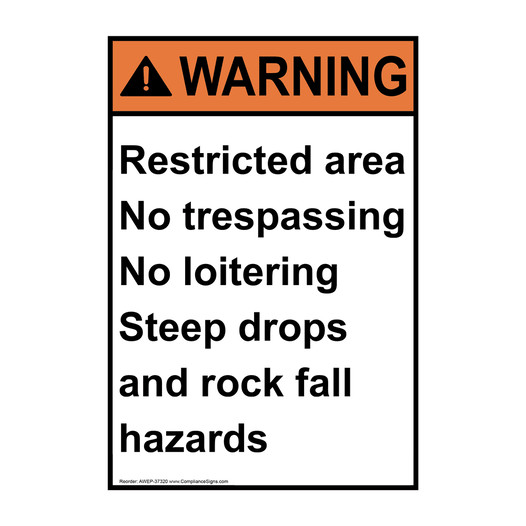 Portrait ANSI WARNING Restricted area No trespassing Sign AWEP-37320