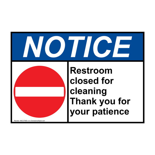 ANSI NOTICE Restroom closed for cleaning Sign with Symbol ANE-37400