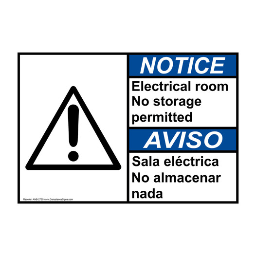 English + Spanish ANSI NOTICE Electrical Room No Storage Sign With Symbol ANB-2730