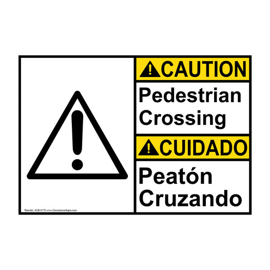 English + Spanish ANSI CAUTION Pedestrian Crossing Sign With Symbol ACB-5170