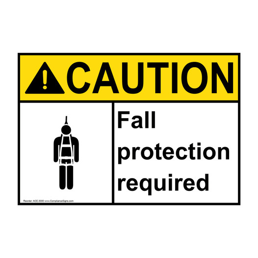 ANSI CAUTION Fall Protection Required Sign with Symbol ACE-3000