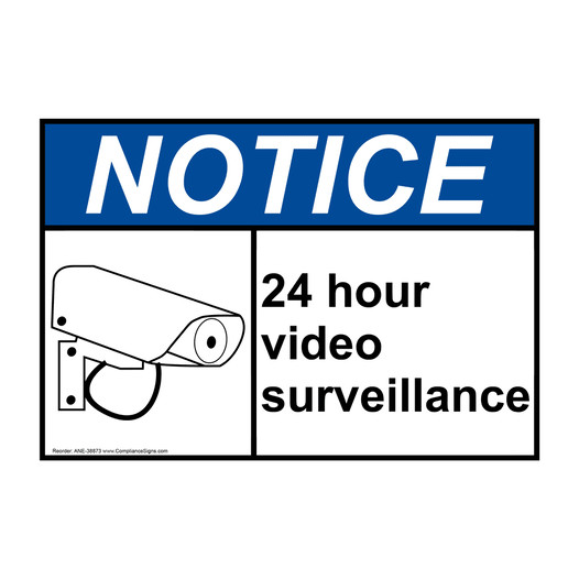 ANSI NOTICE 24 hour video surveillance Sign with Symbol ANE-38873