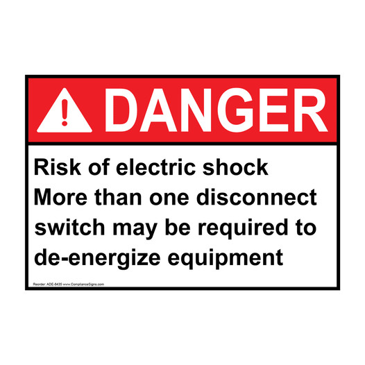 ANSI DANGER Risk of electric shock More than one disconnect switch Sign ADE-8435