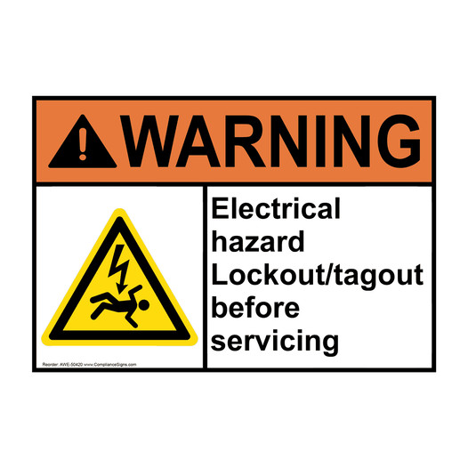 ANSI WARNING Electrical hazard Lockout/tagout Sign with Symbol AWE-50420