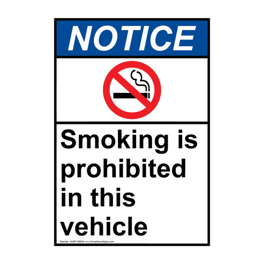 Portrait ANSI NOTICE Smoking is prohibited Sign with Symbol ANEP-38849