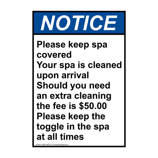 Portrait ANSI NOTICE Please keep spa covered Your spa Sign ANEP-34670