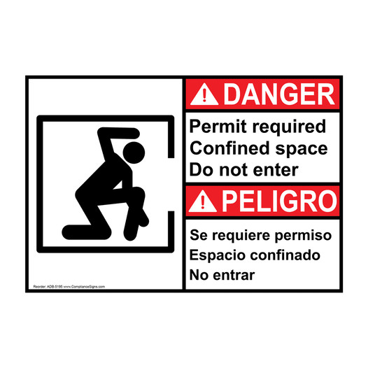 English + Spanish ANSI DANGER Permit Required Confined Space Sign With Symbol ADB-5195