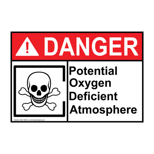 ANSI DANGER Potential Oxygen Deficient Atmosphere Sign with Symbol ADE-14085