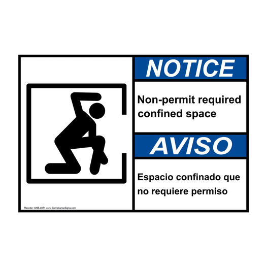 English + Spanish ANSI NOTICE Non-Permit Required Confined Space Sign With Symbol ANB-4971