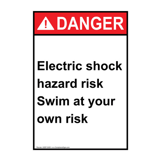 Portrait ANSI DANGER Electric shock hazard risk Swim Sign ADEP-34591