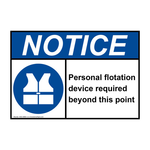 ANSI NOTICE Personal flotation device required Sign with Symbol ANE-34662