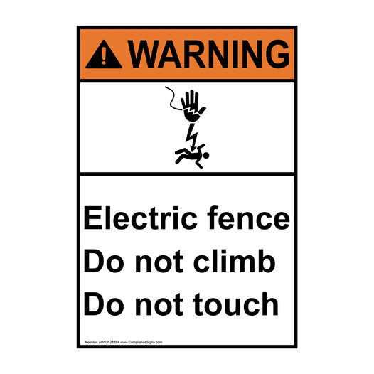 Portrait ANSI WARNING Electric fence Do Sign with Symbol AWEP-28394