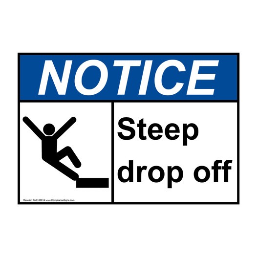 ANSI NOTICE Steep drop off Sign with Symbol ANE-36614