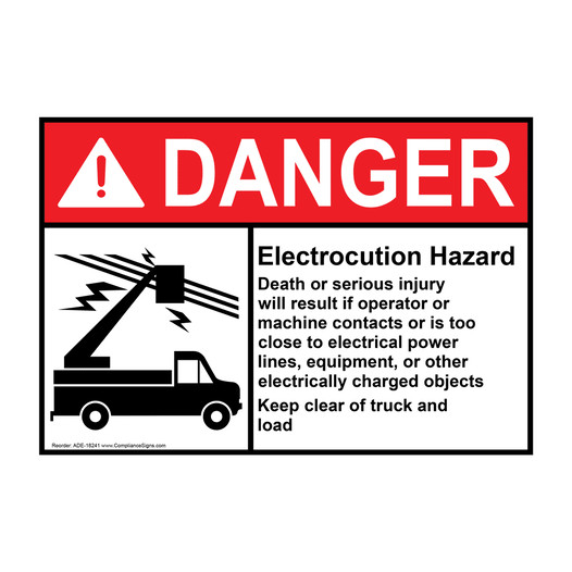 ANSI DANGER Electrocution Hazard Death or serious injury will result Sign with Symbol ADE-18241