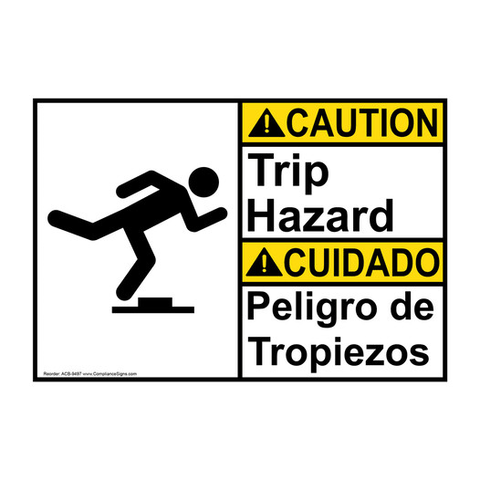 English + Spanish ANSI CAUTION Trip Hazard With Symbol Sign With Symbol ACB-9497