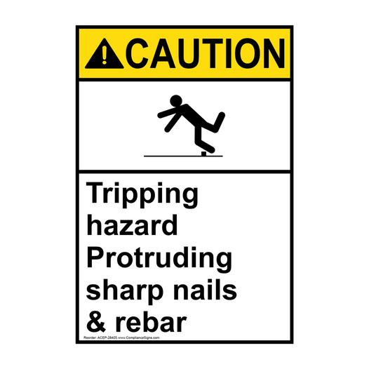 Portrait ANSI CAUTION Tripping hazard Protruding Sign with Symbol ACEP-28405