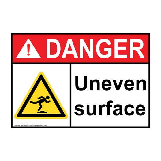 ANSI DANGER Uneven surface Sign with Symbol ADE-28409