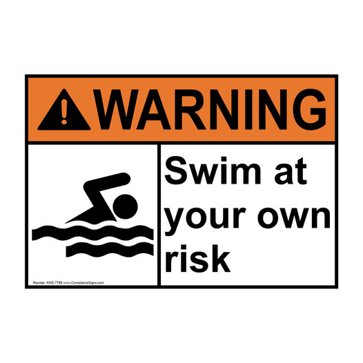 ANSI WARNING Swim At Your Own Risk Sign with Symbol AWE-7788