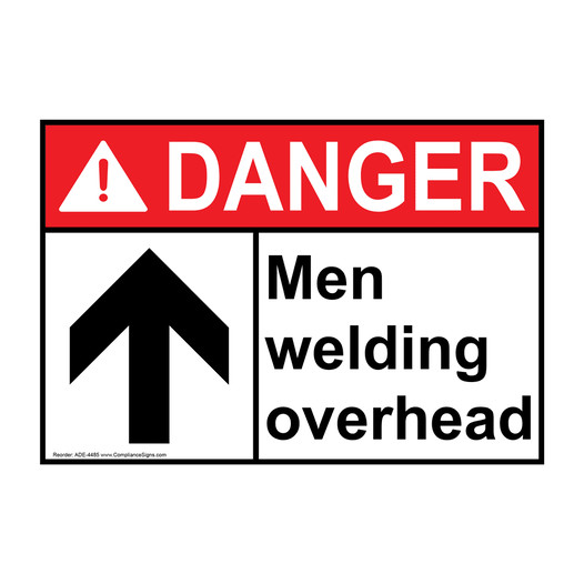 ANSI DANGER Men Welding Overhead Sign with Symbol ADE-4485