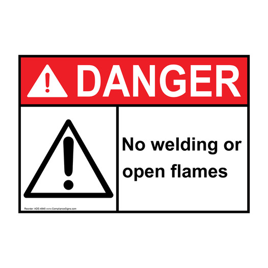 ANSI DANGER No Welding Or Open Flames Sign with Symbol ADE-4945