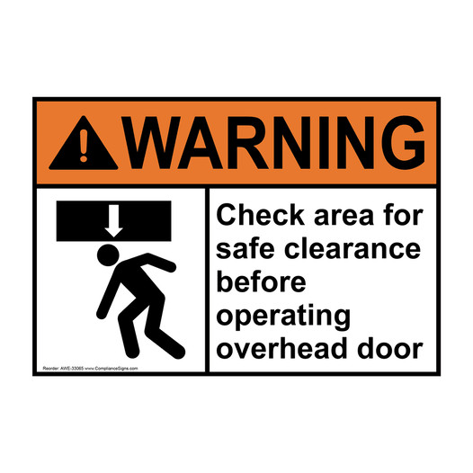 ANSI WARNING Check area for safe clearance Sign with Symbol AWE-33065