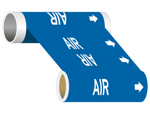 ASME A13.1 Air White On Blue Wide Pipe Label PIPE-23035_WideRoll_White_on_Blue