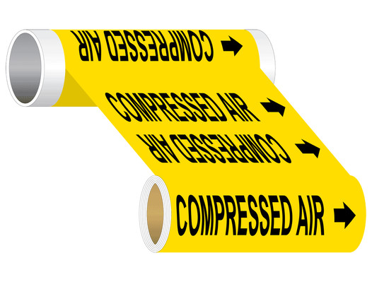 ASME A13.1 Compressed Air Black On Yellow Wide Pipe Label