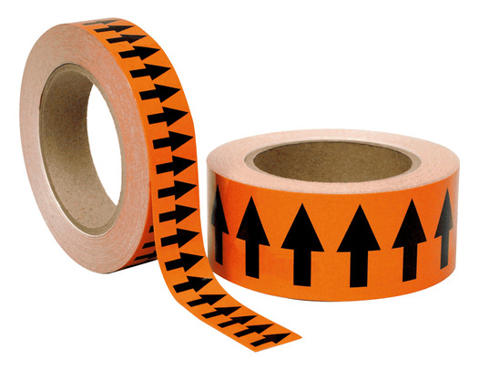 ASME A13.1 Black Arrows On Orange Tape Roll ArrowRoll-Black_on_Orange