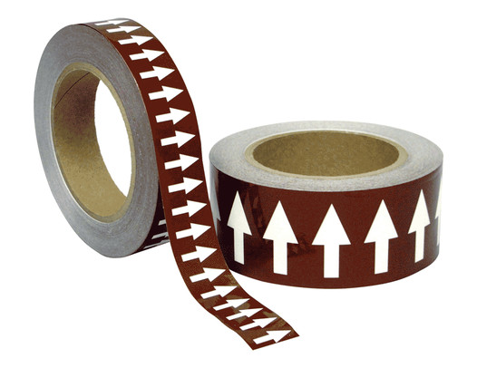 ASME A13.1 White Arrows On Brown Tape Roll ArrowRoll-White_on_Brown