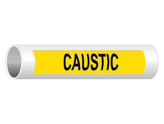 ASME A13.1 Caustic Black On Yellow Pipe Label