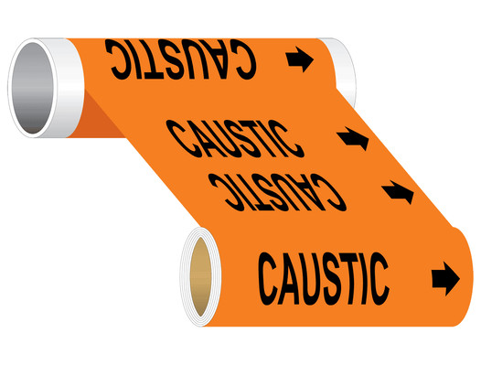 ASME A13.1 Caustic Black On Orange Wide Pipe Label
