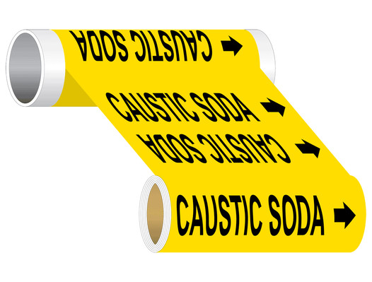 ASME A13.1 Caustic Soda Black On Yellow Wide Pipe Label PIPE-23160_WideRoll_Black_on_Yellow