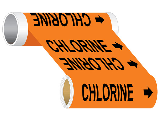 ASME A13.1 Chlorine Black On Orange Wide Pipe Label PIPE-23195_WideRoll_Black_on_Orange